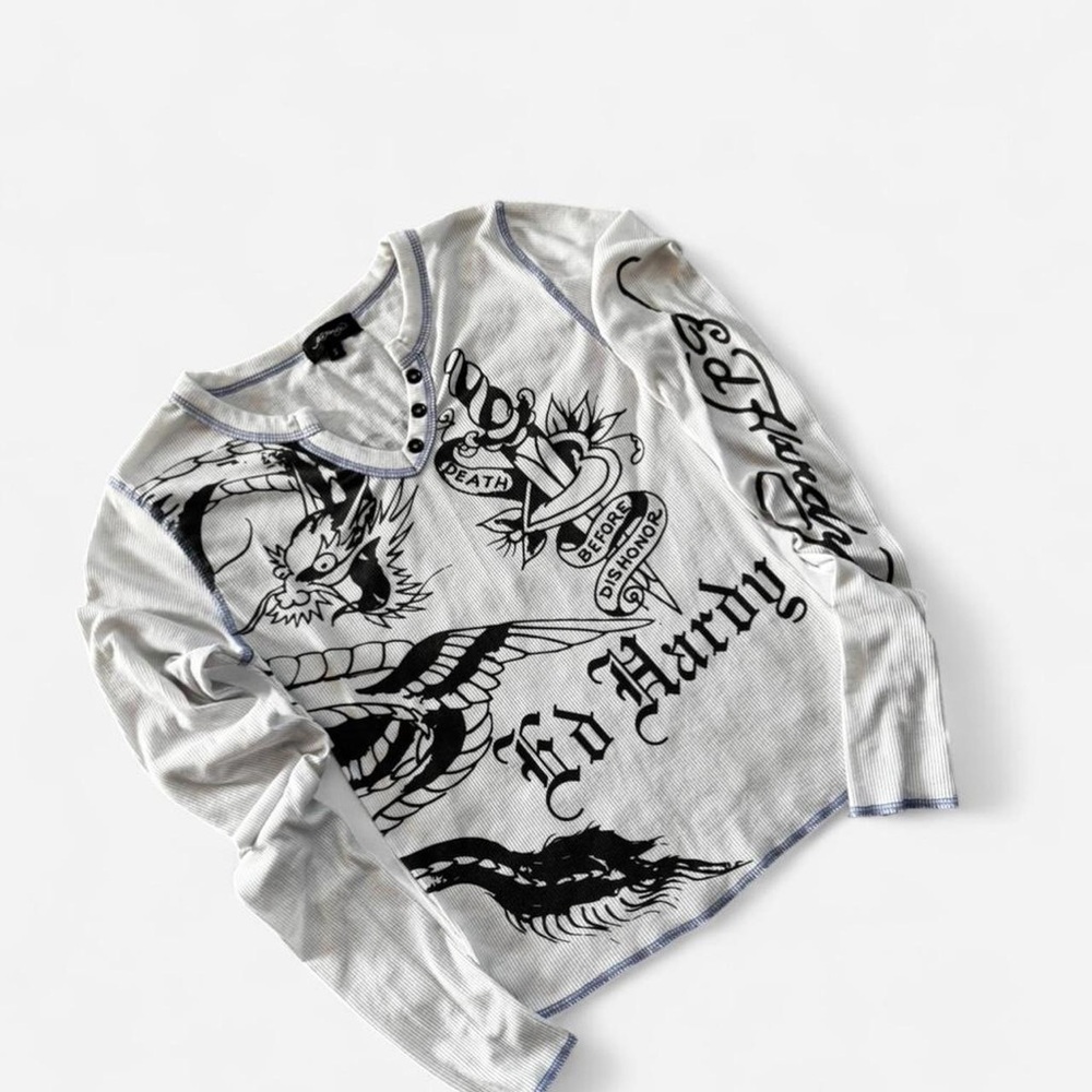 Ed Hardy Kids Long Sleeve Tee - Black & White